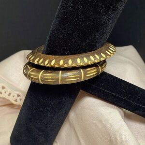 TIKI bracelets. Set of 2. Hand carved wood bangles.